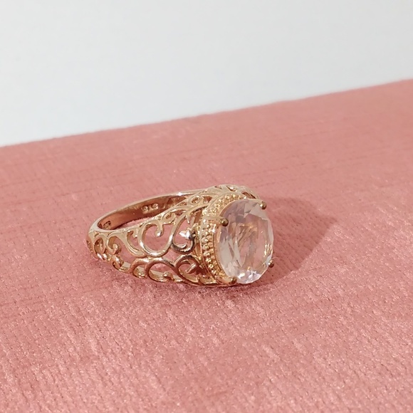 Rose Quartz Ring 14k Rose Gold Sterling Silver Size 7 - Picture 6 of 7
